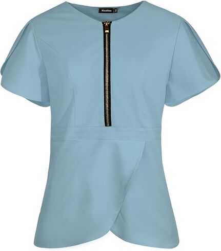 Women Scrub Top Workwear V-Neck with Zipper Women Medical Uniform Shirt for Doctors in Saudi Arabia