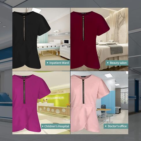 Women Scrub Top Workwear V-Neck with Zipper Women Medical Uniform Shirt for Doctors in Saudi Arabia