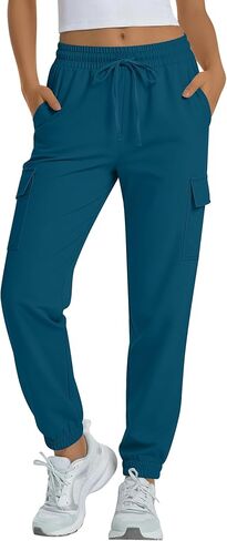 سروال نسائي للدعك سروال ركض البضائع قابل للتمدد برباط خصر مرن لليوجا سروال طبي بقصة ضيقة مع 4 جيوب in Kuwait