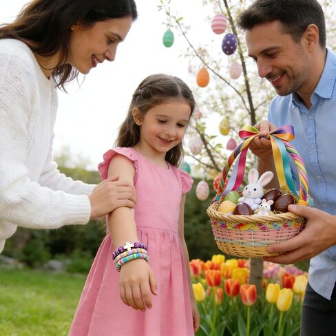 الصليب سوار هدايا المعمودية سلة عيد الفصح الحشوات الأولى بالتواصل قابل للتعديل الطين والحجر المسيح الماء المقدس سوار الإيمان مجوهرات لحفيدة ابنة ابنة in Kuwait