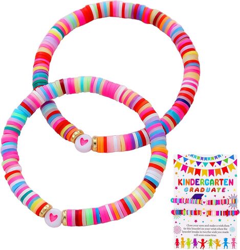 Mommy & Me Matching Heart Bracelets, Adjustable Stretchable Kids Jewelry, First Day of Kindergarten Back to School Present for Mom Daughter Girl Child, 2 Piece Set in Saudi Arabia