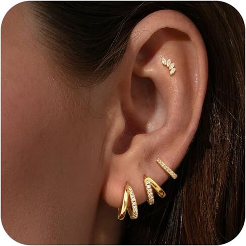 3 Pairs 14K Gold Plated Dangle Earrings Set for Women, Dainty Seashell Starfish Stud Hoop Earrings for Multiple Piercing Cartilage Beach Ocean Summer Jewelry Valentine's Gifts for Women in Kuwait