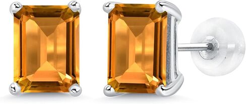 جوهرة ستون كينغ 14K الذهب الأبيض الأحجار الكريمة جوهرة الميلاد أقراط | قطع الزمرد 8X6MM | أقراط من الذهب الأبيض للنساء والرجال in Saudi Arabia