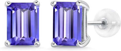 جوهرة ستون كينغ 14K الذهب الأبيض الأحجار الكريمة جوهرة الميلاد أقراط | قطع الزمرد 8X6MM | أقراط من الذهب الأبيض للنساء والرجال in Saudi Arabia