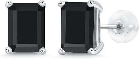 جوهرة ستون كينغ 14K الذهب الأبيض الأحجار الكريمة جوهرة الميلاد أقراط | قطع الزمرد 8X6MM | أقراط من الذهب الأبيض للنساء والرجال in Saudi Arabia