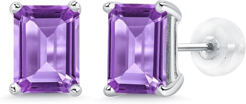 جوهرة ستون كينغ 14K الذهب الأبيض الأحجار الكريمة جوهرة الميلاد أقراط | قطع الزمرد 8X6MM | أقراط من الذهب الأبيض للنساء والرجال in Saudi Arabia