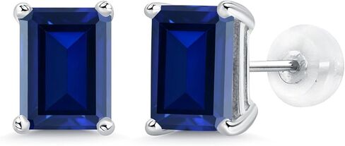 جوهرة ستون كينغ 14K الذهب الأبيض الأحجار الكريمة جوهرة الميلاد أقراط | قطع الزمرد 8X6MM | أقراط من الذهب الأبيض للنساء والرجال in Saudi Arabia