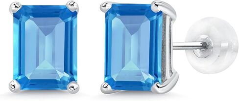 جوهرة ستون كينغ 14K الذهب الأبيض الأحجار الكريمة جوهرة الميلاد أقراط | قطع الزمرد 8X6MM | أقراط من الذهب الأبيض للنساء والرجال in Saudi Arabia