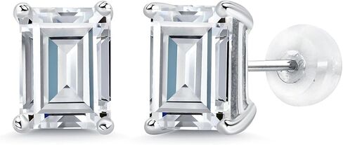 جوهرة ستون كينغ 14K الذهب الأبيض الأحجار الكريمة جوهرة الميلاد أقراط | قطع الزمرد 8X6MM | أقراط من الذهب الأبيض للنساء والرجال in Saudi Arabia