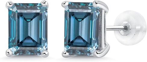 جوهرة ستون كينغ 14K الذهب الأبيض الأحجار الكريمة جوهرة الميلاد أقراط | قطع الزمرد 8X6MM | أقراط من الذهب الأبيض للنساء والرجال in Saudi Arabia