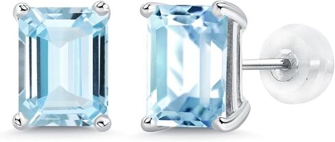 جوهرة ستون كينغ 14K الذهب الأبيض الأحجار الكريمة جوهرة الميلاد أقراط | قطع الزمرد 8X6MM | أقراط من الذهب الأبيض للنساء والرجال in Saudi Arabia