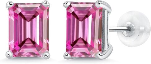 جوهرة ستون كينغ 14K الذهب الأبيض الأحجار الكريمة جوهرة الميلاد أقراط | قطع الزمرد 8X6MM | أقراط من الذهب الأبيض للنساء والرجال in Saudi Arabia
