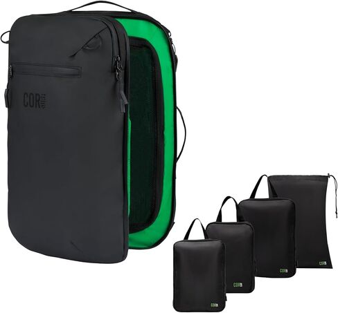 مجموعة حقيبة الظهر للسفر من آيلاند هوبر | 40 لتر أسود | مع مجموعة مكعبات تعبئة مكونة من 4 قطع in Kuwait