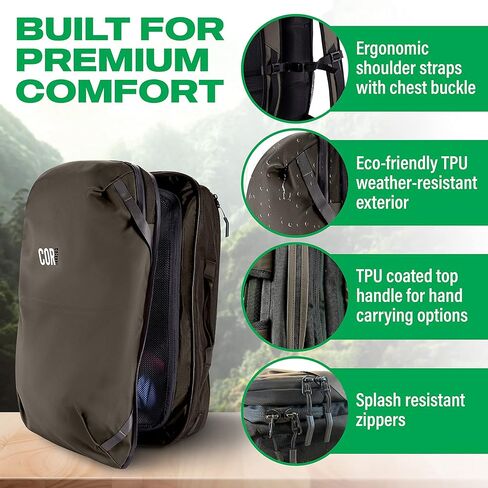 مجموعة حقيبة الظهر للسفر من آيلاند هوبر | 40 لتر أسود | مع مجموعة مكعبات تعبئة مكونة من 4 قطع in Kuwait