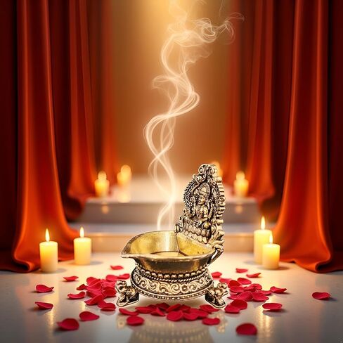 Brass Laxmi Diya Oil Lamp, Antique Gold Finish Traditional Hindu Temple Pooja and Decor, Deepak for Diwali poojan 2.8 x 2 x 3 inches Weight 90 GMS in Saudi Arabia
