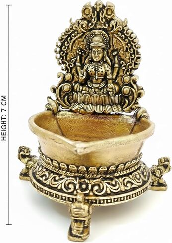 Brass Laxmi Diya Oil Lamp, Antique Gold Finish Traditional Hindu Temple Pooja and Decor, Deepak for Diwali poojan 2.8 x 2 x 3 inches Weight 90 GMS in Saudi Arabia