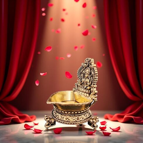 Brass Laxmi Diya Oil Lamp, Antique Gold Finish Traditional Hindu Temple Pooja and Decor, Deepak for Diwali poojan 2.8 x 2 x 3 inches Weight 90 GMS in Saudi Arabia