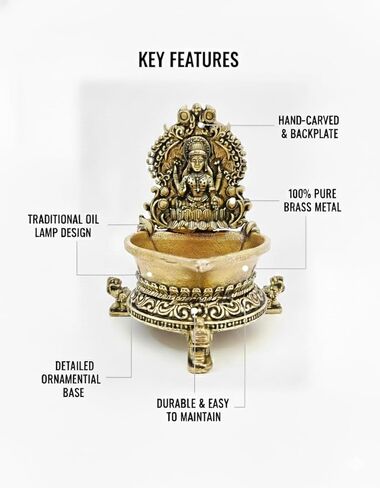 Brass Laxmi Diya Oil Lamp, Antique Gold Finish Traditional Hindu Temple Pooja and Decor, Deepak for Diwali poojan 2.8 x 2 x 3 inches Weight 90 GMS in Saudi Arabia