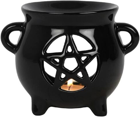 Fantasy Gifts Ceramic Pentagram Cauldron Oil Burner & Wax Melter – Black | 4"H x 5"W Witchcraft Aromatherapy Burner for Tealight Candles, Altar & Gothic Home Décor in Saudi Arabia