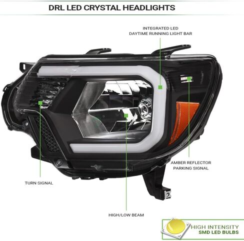7422444259296 Compatible With 2012-2015 Toyota Tacoma Switchback Sequential LED Strip Bar Black Housing Headlights With Amber Reflector in Saudi Arabia