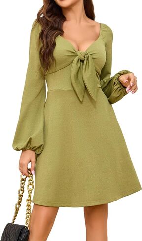 Women Long Sleeve Tie Front Mini Sexy Night Club Party Going Out Knit Dress with Pockets in Saudi Arabia
