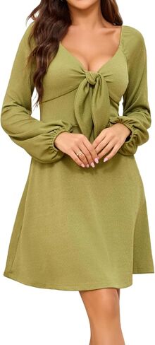 Women Long Sleeve Tie Front Mini Sexy Night Club Party Going Out Knit Dress with Pockets in Saudi Arabia
