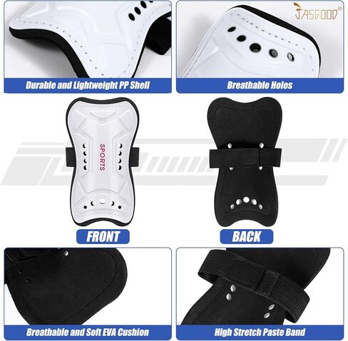 JASGOOD Soccer Socks with Shin Guards Arm Sleeves for Toddler Youth Kids Lightweight Soccer Protection Defender Gear,White in Saudi Arabia