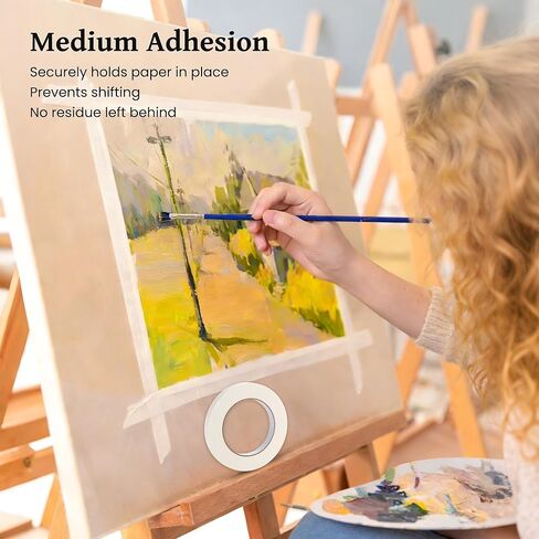 شريط فني لورق الألوان المائية - عبوة واحدة من شريط فني أبيض متوسط ​​الالتصاق، شريط لاصق مناسب للرسم بالألوان المائية، والصياغة، والإبداع الفني، والتركيب، بعرض 0.5 بوصة وطول 165 قدم (0.5 بوصة) in Kuwait