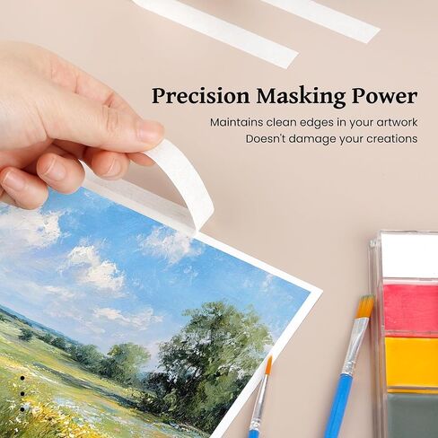 شريط فني لورق الألوان المائية - عبوة واحدة من شريط فني أبيض متوسط ​​الالتصاق، شريط لاصق مناسب للرسم بالألوان المائية، والصياغة، والإبداع الفني، والتركيب، بعرض 0.5 بوصة وطول 165 قدم (0.5 بوصة) in Kuwait