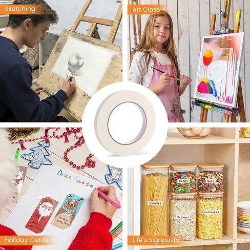 شريط فني لورق الألوان المائية - عبوة واحدة من شريط فني أبيض متوسط ​​الالتصاق، شريط لاصق مناسب للرسم بالألوان المائية، والصياغة، والإبداع الفني، والتركيب، بعرض 0.5 بوصة وطول 165 قدم (0.5 بوصة) in Kuwait