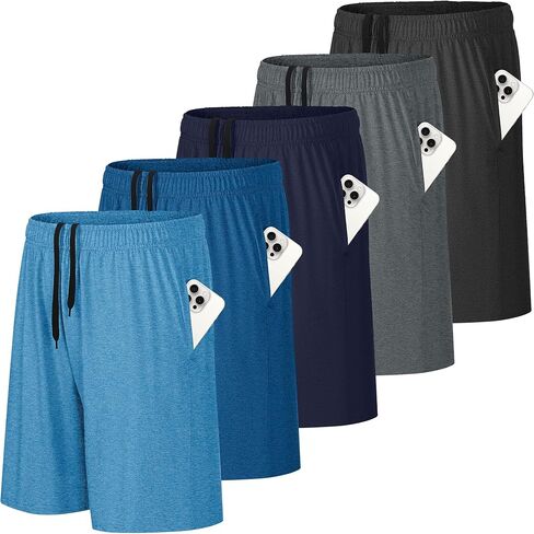 مجموعة من 5 شورتات رياضية للرجال لكرة السلة برباط وجيوب وصالة الألعاب الرياضية والتنس سريعة الجفاف والتمارين الرياضية الكاجوال للرجال in Kuwait