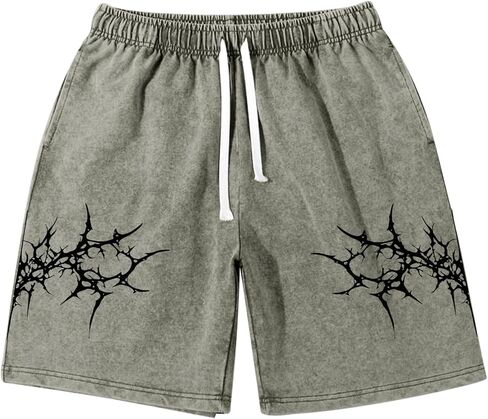 Fkatuzi شورتات جرافيك للرجال Y2k شورتات للتمرينات الرياضية والجري والصالة الرياضية بخصر مطاطي شورتات غسيل حمضية عتيقة من القطن in Kuwait