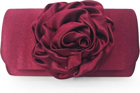 Bi&Yamigeo Women's Satin Evening Clutch Bag with 3D Flower,Small Pleated Flap Purse with Chain Strap for Wedding Prom Party in Kuwait