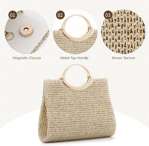 Freie Liebe Summer Straw Clutch Purses for Women Small Beach Bag Woven Top Handle Bag Boho Handbags for Vacation, Wedding in Saudi Arabia