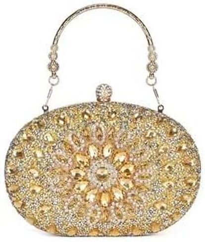 محفظة يد نسائية من حجر الراين للسهرات، حقيبة يد لامعة من الكريستال الماسي مع قلادة إكسسوارات حفلات الزفاف الذهبية in Kuwait