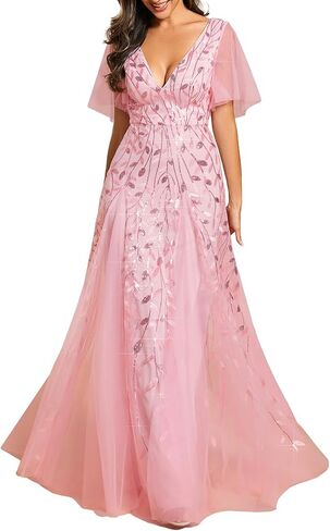 Ever-Pretty Womens A-line Sequin Embroidered Ruffle Sleeves Wedding Party Dress Lavender US22 in Saudi Arabia