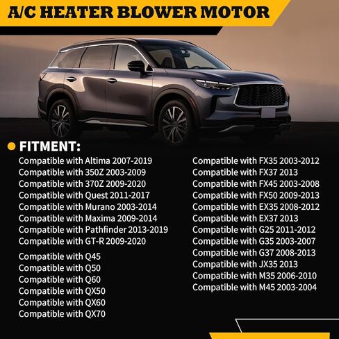 A/C Heater Blower Motor Compatible with FX35 FX37 FX45 G25 G35 G37 Q45 Q50 Altima 2007-2019 350Z 370Z Quest Replaces 700193 27225-AM611 27200-JN00A in Saudi Arabia