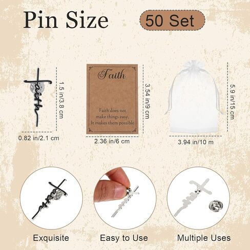 50Pcs Christian Faith Cross Pin, Christian Pins with Inspirational Cards, Enamel Metal Blessed Religious Badge Brooch lapel Pin for Men, Jesus Pins Christian Gifts for Men Women Chaplain Church Prayer in Kuwait
