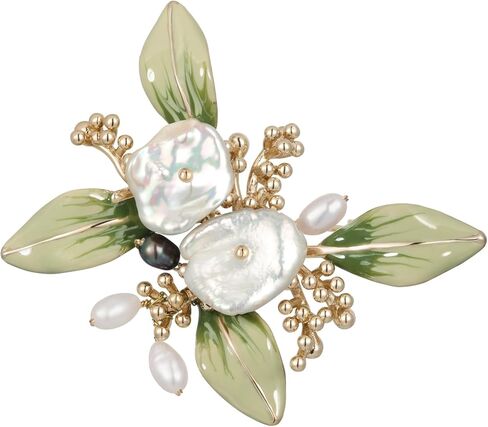 دبابيس ودبابيس الزهور للنساء، دبابيس بروش زيتية تقطر يدويًا مع قلادة من اللؤلؤ، إنها ذات طراز مجاني فقط من أجلك، دبابيس أمان من المينا الورقية الخضراء ودبابيس ودبابيس المجوهرات المعدنية اللؤلؤية in Kuwait