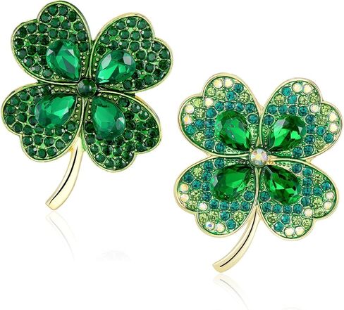 YOQUCOL 2 Pcs St. Patrick's Day Green Four Leaf Clover Flower Brooches for Women Good Luck Charm Shamrock Lapel Pin Clothes Accessories in Saudi Arabia