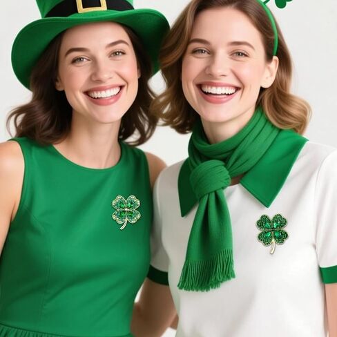YOQUCOL 2 Pcs St. Patrick's Day Green Four Leaf Clover Flower Brooches for Women Good Luck Charm Shamrock Lapel Pin Clothes Accessories in Saudi Arabia