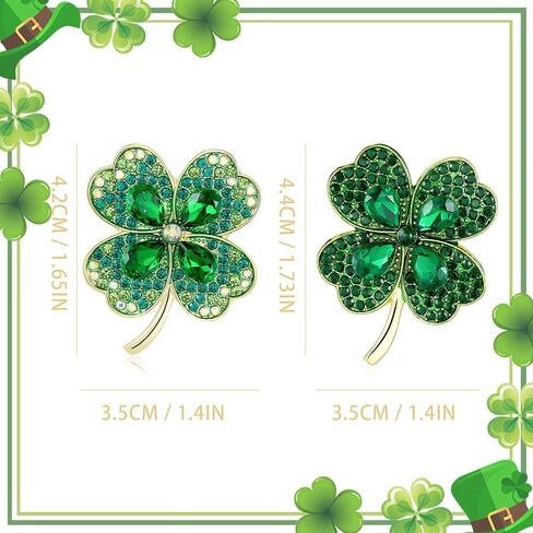YOQUCOL 2 Pcs St. Patrick's Day Green Four Leaf Clover Flower Brooches for Women Good Luck Charm Shamrock Lapel Pin Clothes Accessories in Saudi Arabia