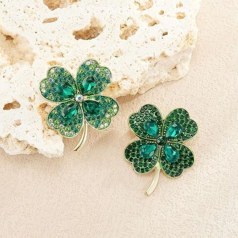 YOQUCOL 2 Pcs St. Patrick's Day Green Four Leaf Clover Flower Brooches for Women Good Luck Charm Shamrock Lapel Pin Clothes Accessories in Saudi Arabia