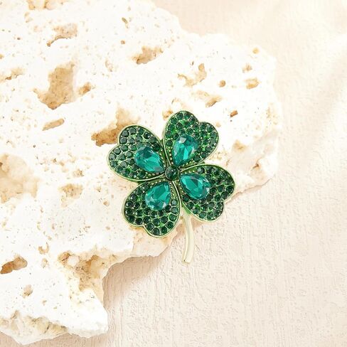 YOQUCOL 2 Pcs St. Patrick's Day Green Four Leaf Clover Flower Brooches for Women Good Luck Charm Shamrock Lapel Pin Clothes Accessories in Saudi Arabia