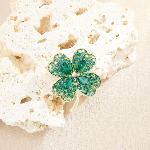 YOQUCOL 2 Pcs St. Patrick's Day Green Four Leaf Clover Flower Brooches for Women Good Luck Charm Shamrock Lapel Pin Clothes Accessories in Saudi Arabia