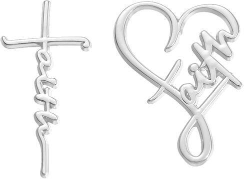 2Pcs Faith Cross Brooch Pin Set, Religious Christian Pins with Heart Design, Faith-Based Lapel Pins for Women Men, Inspirational Jewelry Gifts for Christmas in Saudi Arabia