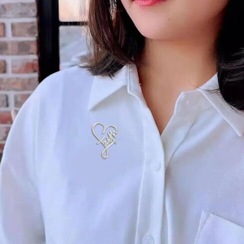 2Pcs Faith Cross Brooch Pin Set, Religious Christian Pins with Heart Design, Faith-Based Lapel Pins for Women Men, Inspirational Jewelry Gifts for Christmas in Saudi Arabia