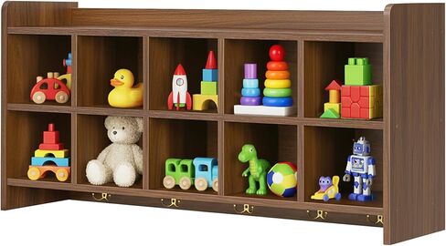 Wall Cubbies, 10 Cubby Storage Organizer with Coat Hooks, Cubbies for Classrooms,Wooden Cubby Shelf for Toys, Bags and Books, Used in School, Gym, Daycare Storge (Oak) in Saudi Arabia