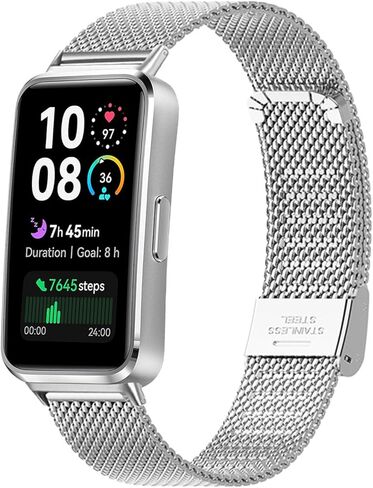 حزام ساعة معدني من الفولاذ المقاوم للصدأ متوافق مع سوار Huawei Band 10/9/8 الرياضي البديل للرجال والنساء in Kuwait