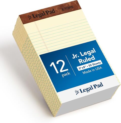 TOPS 5 x 8 Legal Pads, 12 Pack, The Legal Pad Brand, Narrow Ruled, Yellow Paper, 50 Sheets Per Writing Pad, Made in the USA (7501) in Saudi Arabia